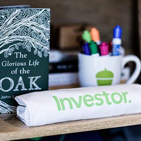 Investor branded items on a desk